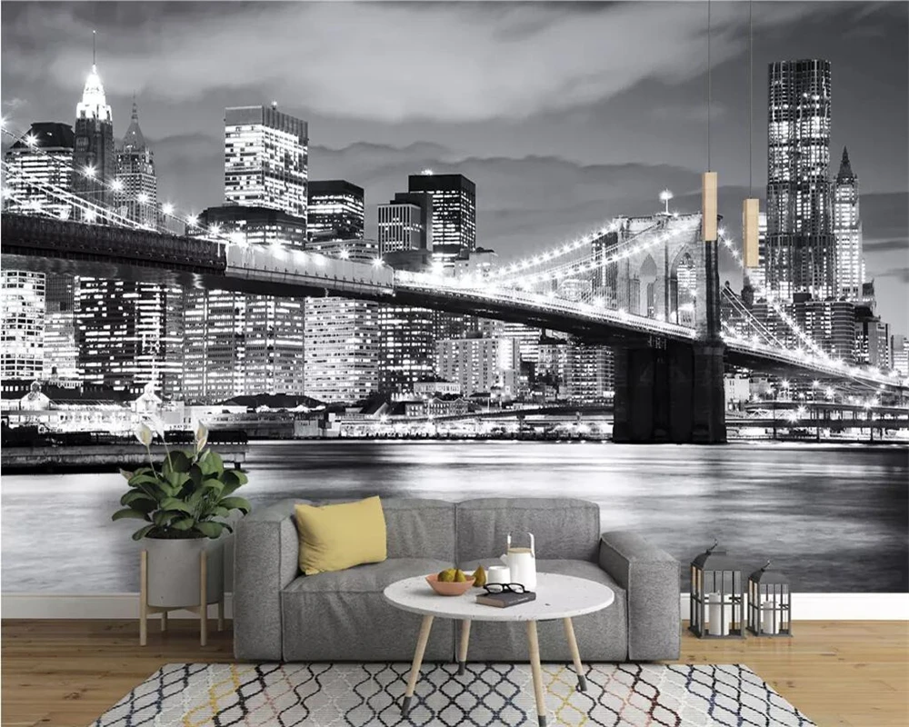 

wallpaper for living room City Photography Black and White night scene Bridge Landscape Architecture murals 3d Wallpaper