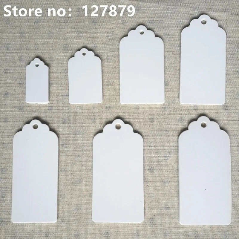 100pcs White Paperboard 7 sizes Packaging Hang Tags Wedding/Birthday Party Candy Boxes Price Tags for Flower/Cosmetics Labels