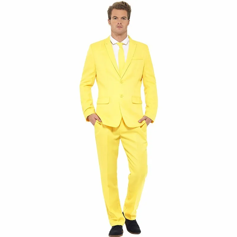 

Custom Made Groomsmen Peak Lapel Groom Tuxedos Yellow Men Suits Wedding Best Man (Jacket+Pants+Tie+Hankerchief) B902