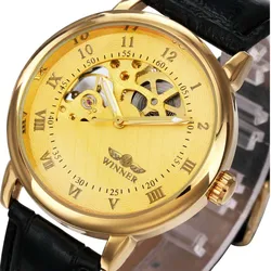 Top Brand Luxury Gold Watch Men Mechanical Watches Fashion Skeleton Watch Leather Strap Mechanical Hand Wind Watch reloj