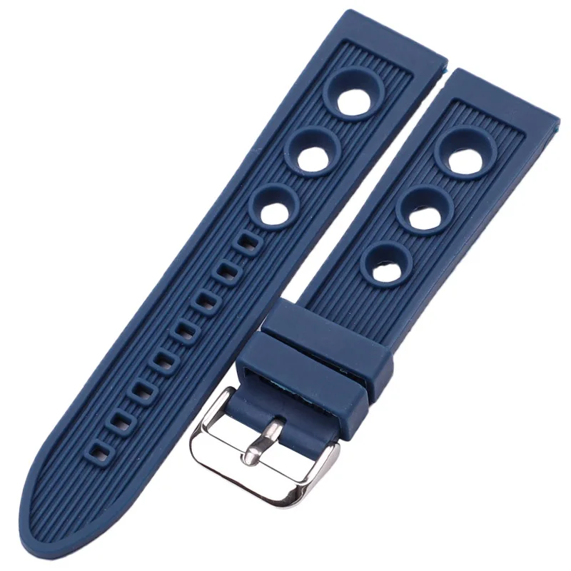 Silicone Watch Band Bracelet 22mm Black Blue Women Men Rubber Watch Strap Stainless Steel Polished Pin Buckle