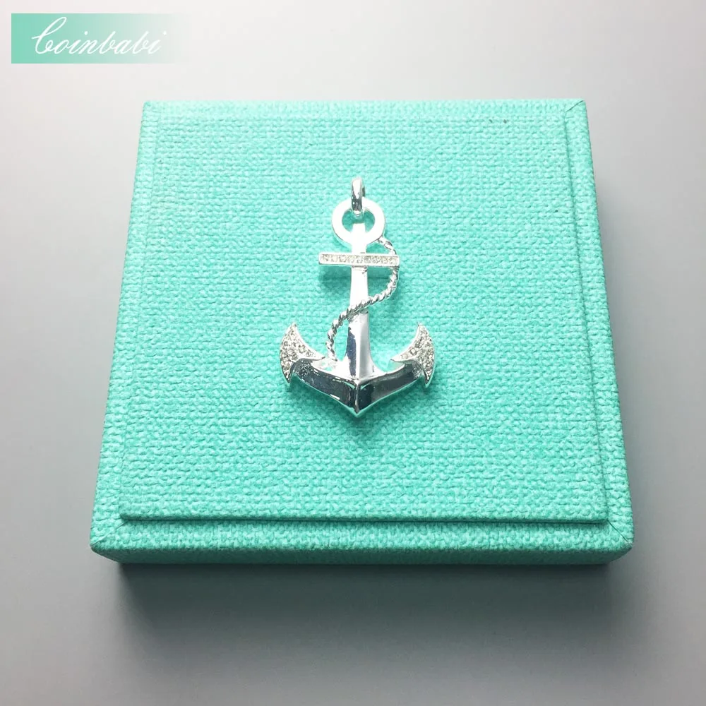 Pendant Glam Anchor Hope 925 Sterling Silver For Women Fashion Jewelry Trendy Gift Europe Key Chains Heart Fit  Necklace