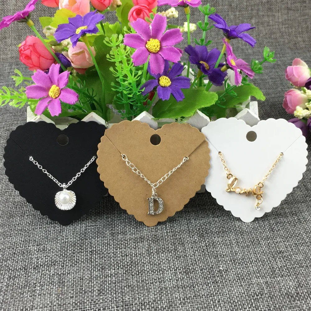 

400PCS/Lot Kraft Pendent Cards Brown heart-shaped necklace cards Paper Jewelry Displays card Heart Cut Pendant Cards/price tags