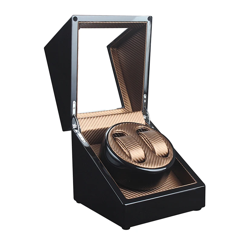 

2021 Wooden Watch Winder For 2 Watches Black Piano Paint Automantic Self Watch Winders Wooden And PU Leather Watch Accessories