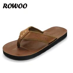 Mens PU Leather Beach Flip Flops Flat Slippers Breathable Fashionable Male Footwear Summer Shoes Non-Slip Summer New Arrival