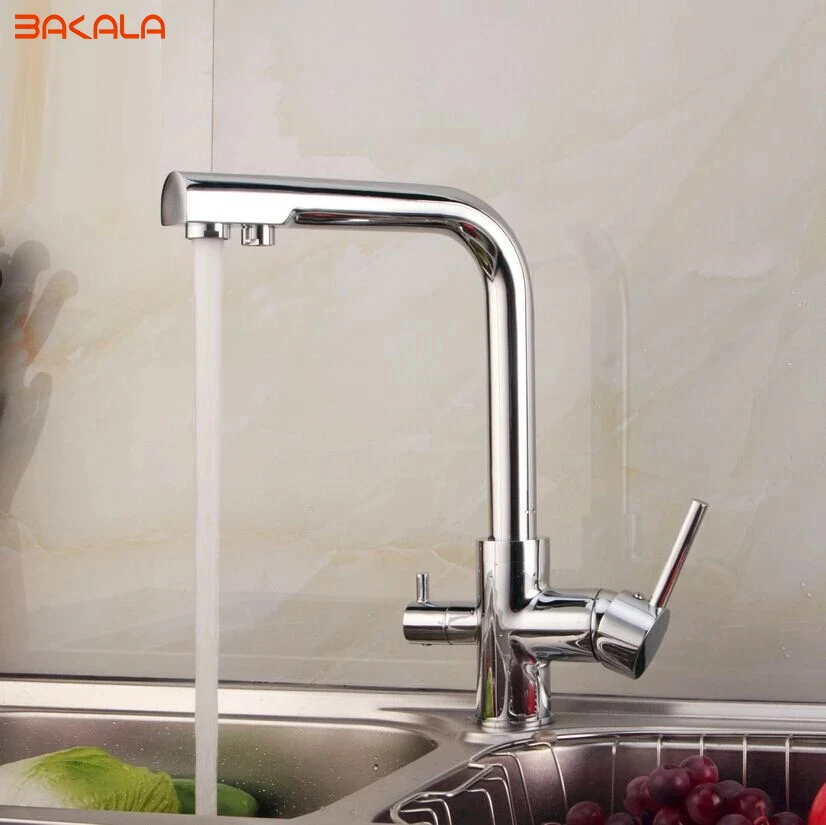 

BAKALA Filter Kitchen Faucet Drinking Water Kitchen Tap Deck Mounted Dual Handles 3-Way Hot Cold Water Mixer