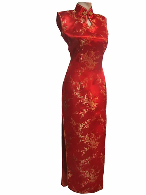 Cheongsam chinês para mulheres, Qipao tradicional, vestido longo da cabeçada, preto e vermelho, tamanho da flor S, M, L, XL, XXL, XXXL, J3035
