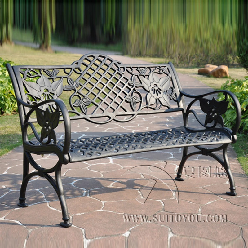 Aluminum Solid Chair for Patio Metal Park Bench, Courtyard, Public Street Chair Love Seat for Outdoor, Blacony, 45 in, 2 Persons