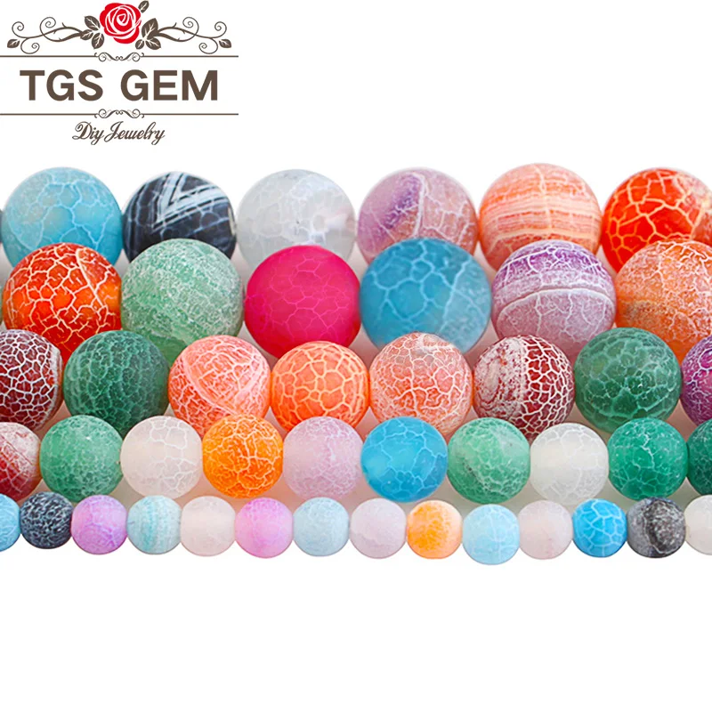 Natural Gem Stone Multicolor Frost Weathered Agates Round Loose Beads For Necklace Bracelet Making 4 6 8 10 12mm