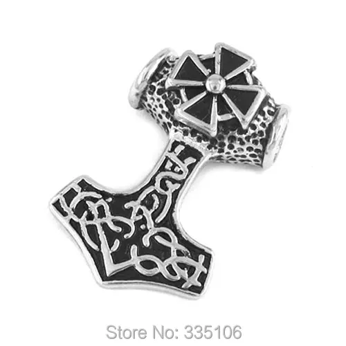 Wholesale Cross Myth Thor's Hammer Pendant Stainless Steel Jewelry Celtic Knot Motor Biker Men Pendant SWP0005MA 23*35mm