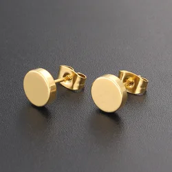 1 Pair Punk 3-12MM Round Stainless Steel Gold Color Stud Earrings For Women Simple Hip Hop Men Ear Jewelry