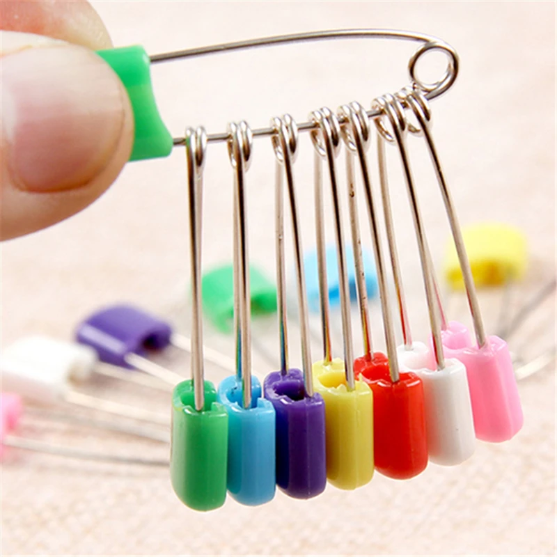 20Pcs Plastic Head Safety Pins Baby Kids Cloth Nappy Locking Brooch Buckles 2 Size Colorful Needle  Pins Sewing Tools