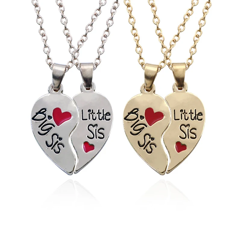 2 PCS/Set Best Sisters Pendant Necklaces Big Little Sister Borken Heart Necklace Best Friends Forever Bff For Girls Women