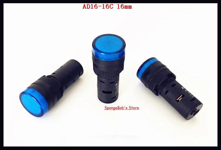 20 Pcs/Lot AC/DC 12V,24V,110V, AC220V Blue AD16-16C 16mm Mount Size LED Power Indicator Signal Light Pilot Lamp