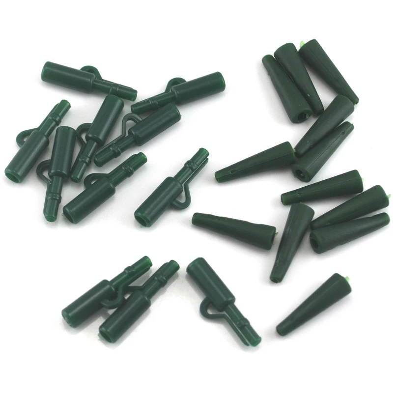 MNFT 24 Sets Carp Fishing Plastic Safety Lead Clips System with Soft Rubbers Tail Terminal Tackle Black Green Brown Color