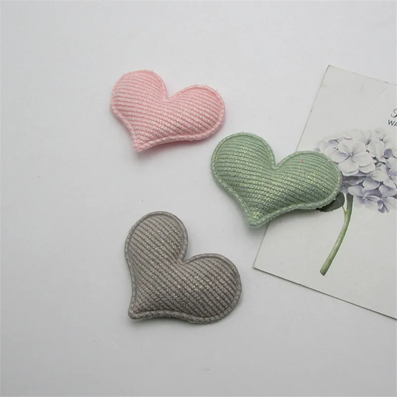 30pcs/lot 5*4cm Stripe Heart Pads Patches Appliques for Craft Clothes Sewing Supplies DIY Hair Clip Accessories