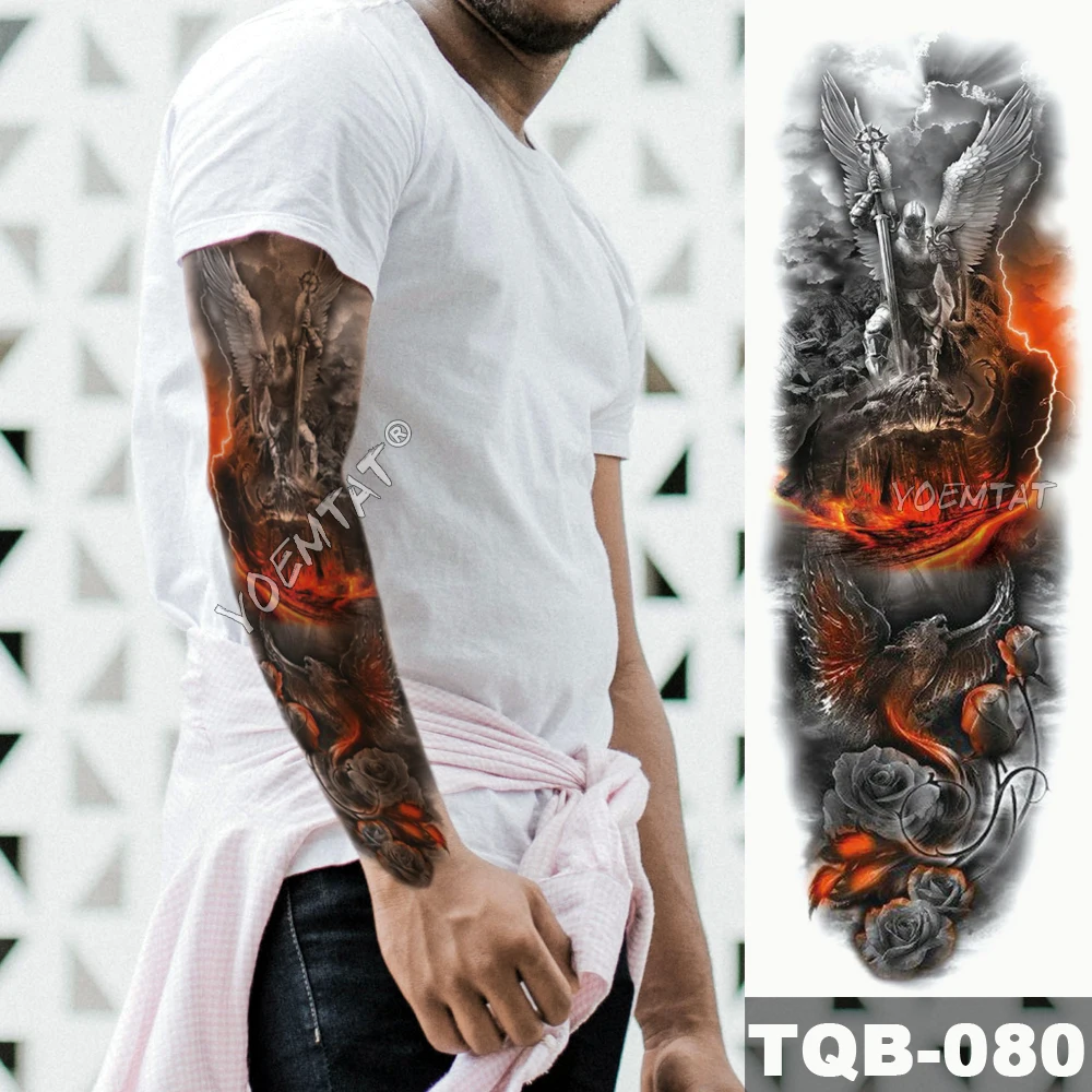 Large Arm Sleeve Tattoo Sketch Lion Tiger Waterproof Temporary Tatoo Sticker Wild Fierce Animal Men Full Bird Totem Tatto