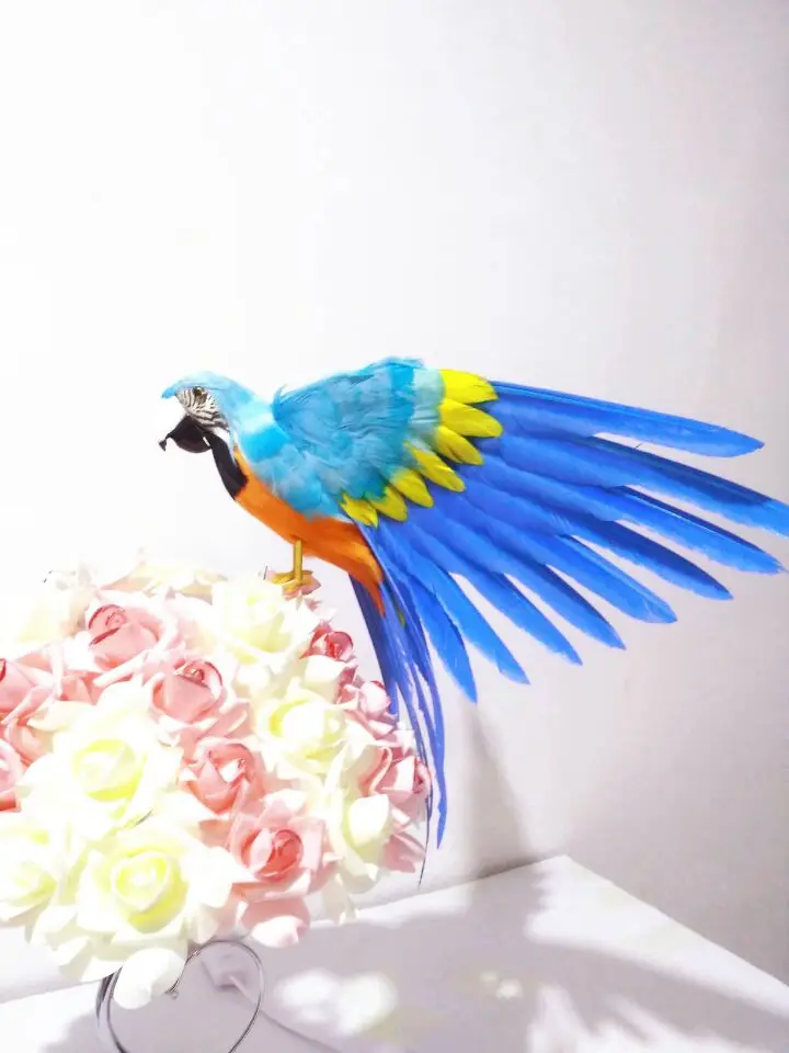 simulation parrot large 32x45cm light blue feathers spreading wings bird hard model prop,garden decoration ornaments gift s1456