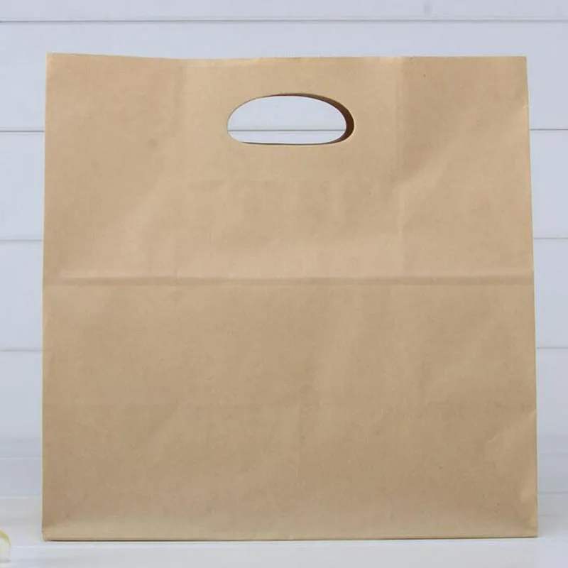 100pcs/lot 28x15x28cm Large Kraft Paper Bags Bread Snack Sanwich Wrap Boxes Takeout Food Packaging Gift Handle Bags ZA4374