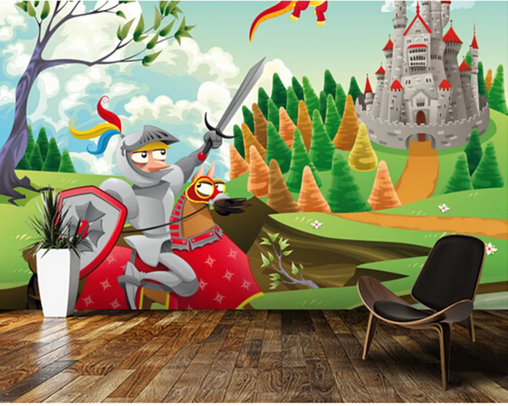 

Custom children's wallpaper,Brave Knight,Castle and Dragon,3D cartoon photos for children's bedroom boy girl room wall wallpaper