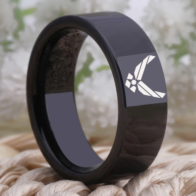 YGK JEWELRY 8MM Black Pipe Comfort Fit US ARMY AIR FORCE Design Tungsten Wedding Ring