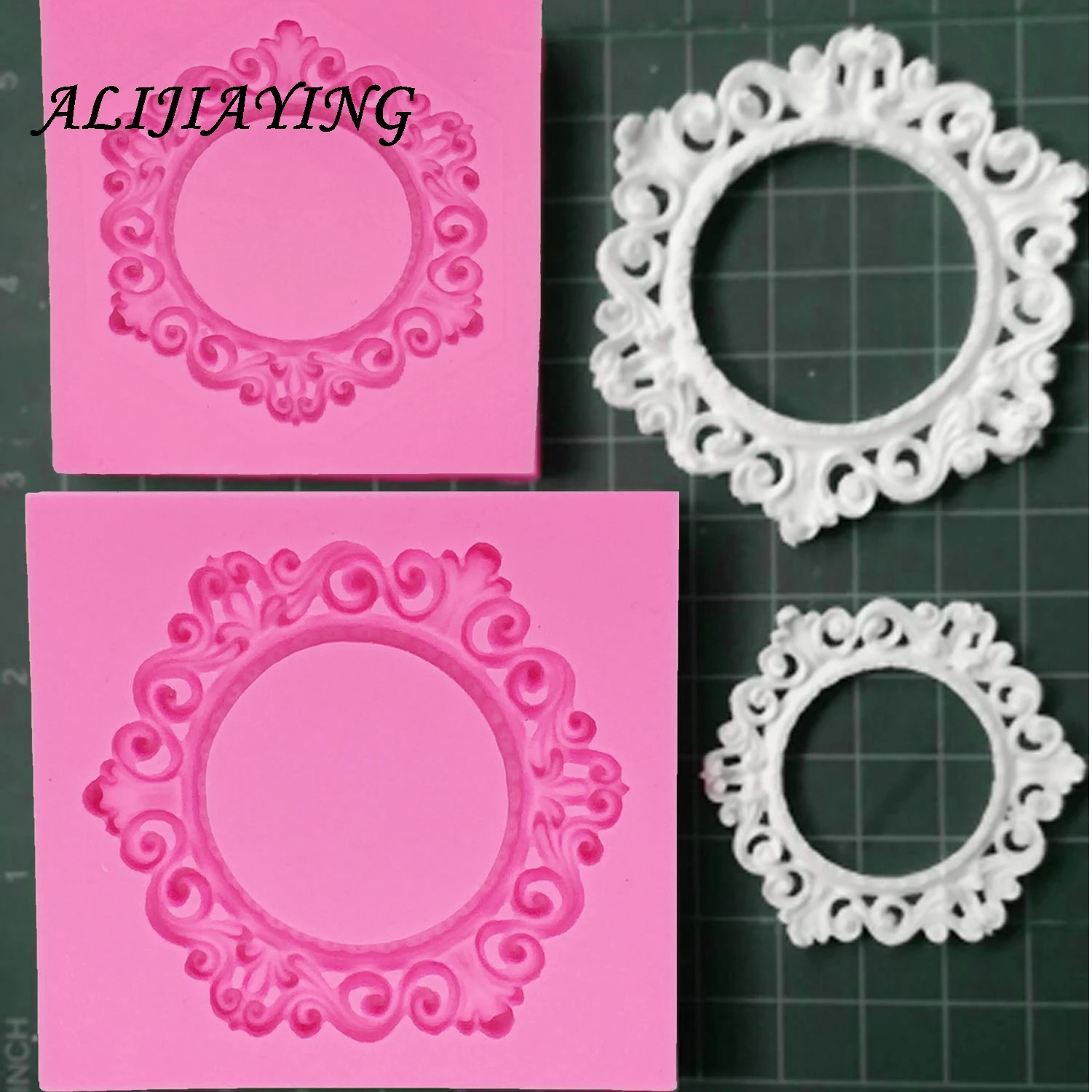 1Pcs Sugarcraft Silicone Mold Flower Frame Mirror Fondant Cake Decorating Tools Silicone  Mold Silicone Cake Border Mold D0988