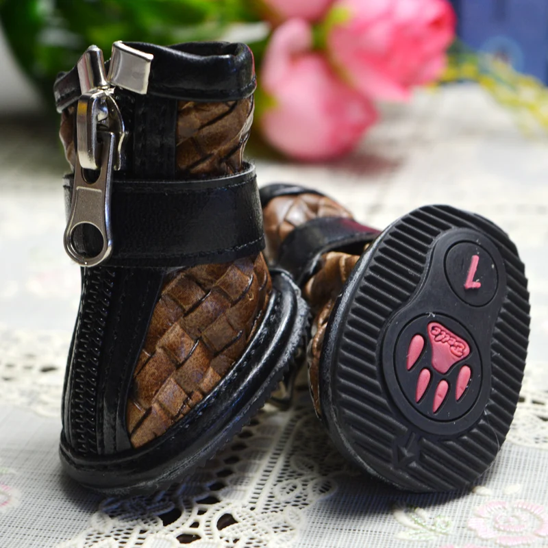 4pcs/set Red/Yellow/Coffee/Black Grid Weave Big Dog Shoes 8931 XL/XXL/XXXL Animal Pet Puppy Cat Accessories Products
