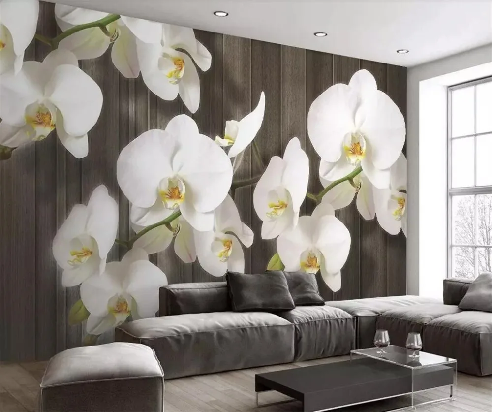 beibehang Custom 3d wallpaper butterfly orchid flower wood grain modern minimalist decoration painting living room 3d wallpapers