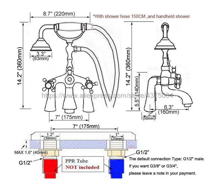 Chrome Bathtub Faucet Shower Faucet Dual Cross Handle Hand shower Mixer Tap Deck Mounted Bath Shower Set Mixer Faucet Ntf756