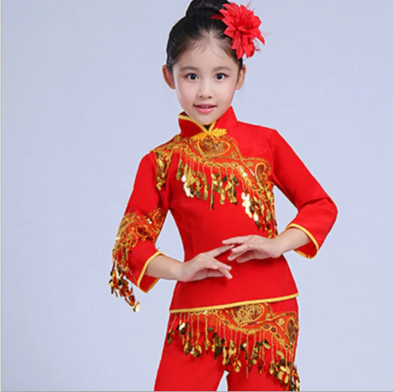 New style children's girls classical dance Yangko costumes festive dance drum suit fan dance costumes