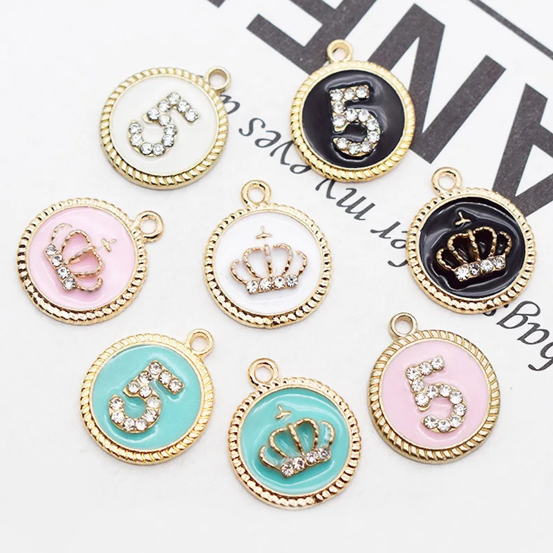 

10pcs 16*19mm Round Crown number 5 Enamel Charms Alloy Pendant fit for bracelet Necklace DIY Fashion Jewelry Accessories YZ386