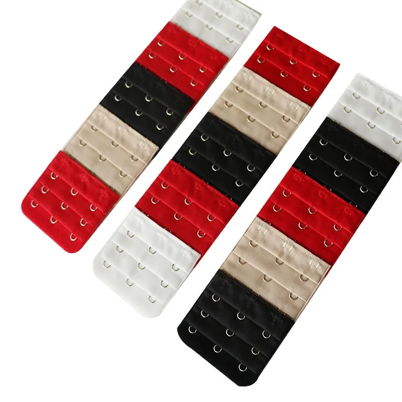 3pcs 3 Hook Bra Extender For Women's Elastic Bra Extension Strap Expander Adjustable Belt Buckle Underwear Black White Skin Red