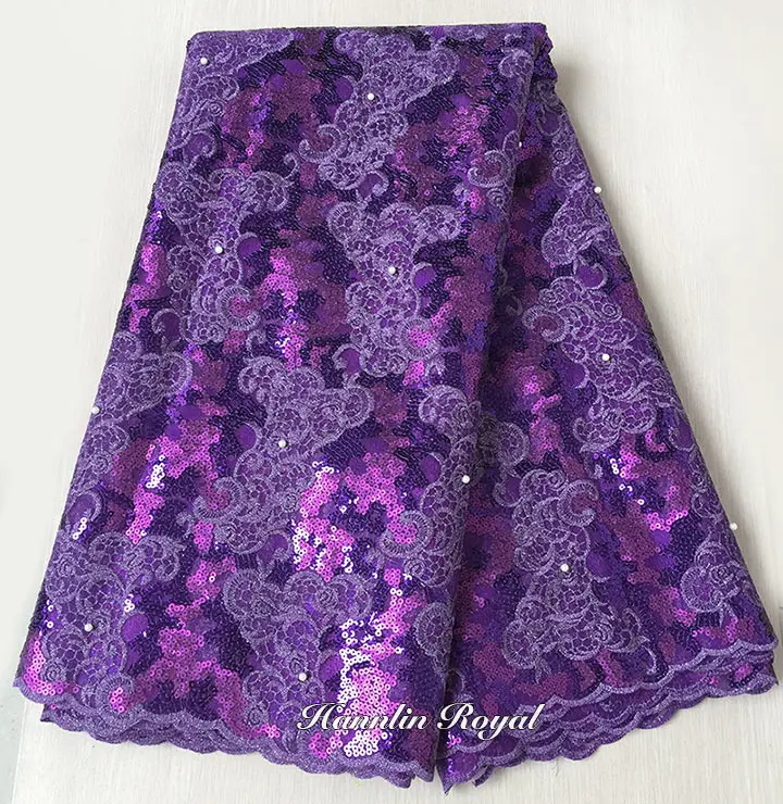 Unique wine African french lace fabric tulle sewing fabric with allover sequins high quality