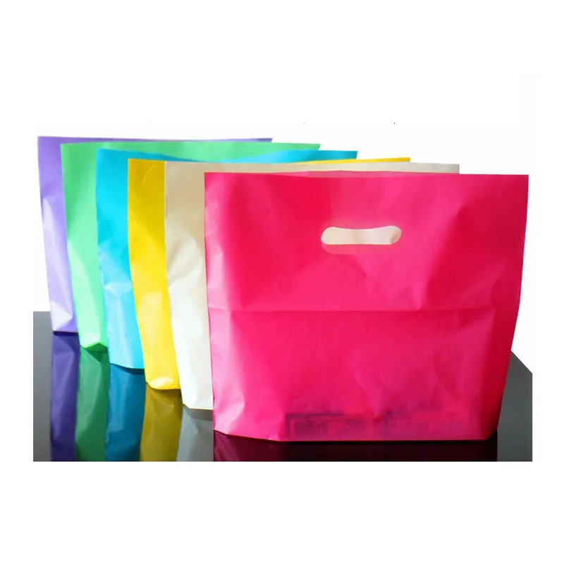 50Pcs/Lot White Plastic Shopping Bag with Handle Gift Craft Apparel Boutique Plastic Shopping Bags for Favor a Garment Bag