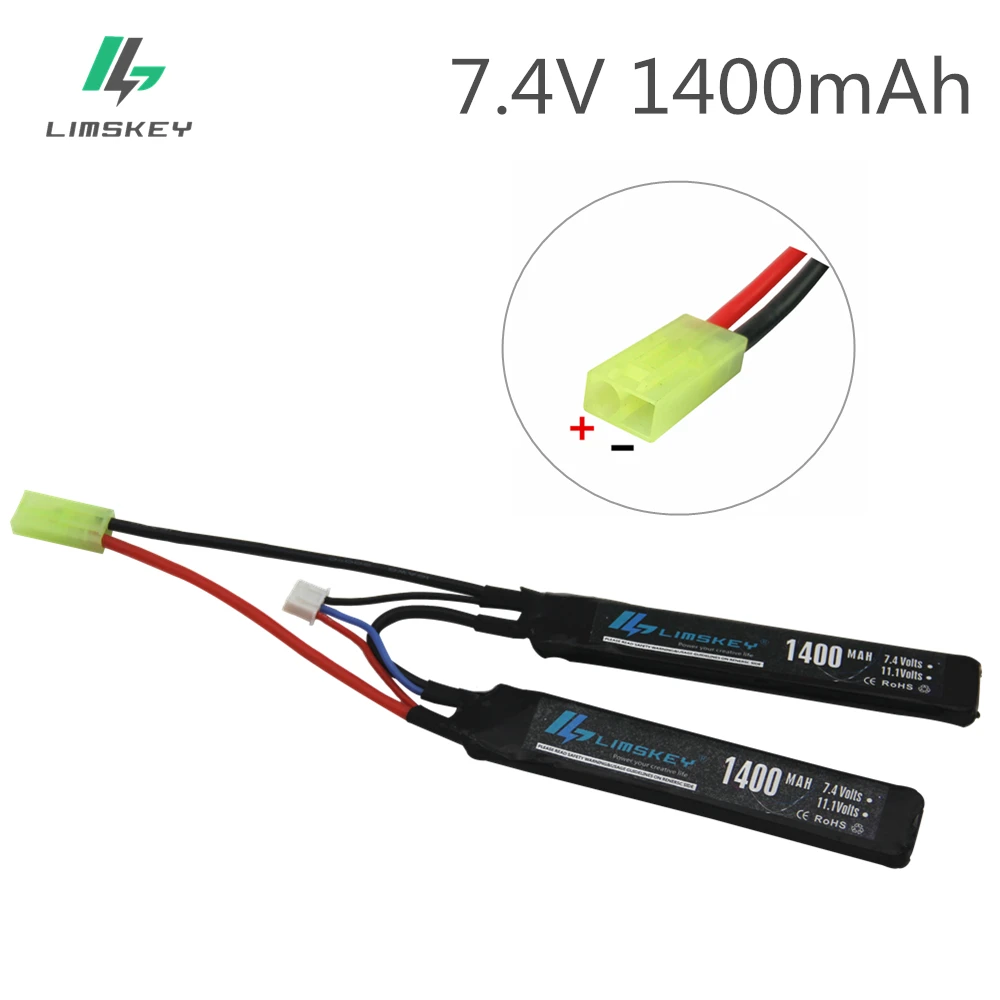 Baterai Limskey Lipo 2S 7.4V 1400MAh 30C MAX 60 W Mini Tamiya Plug Model Airsoft Gun untuk Mainan Remote Control BB Gun