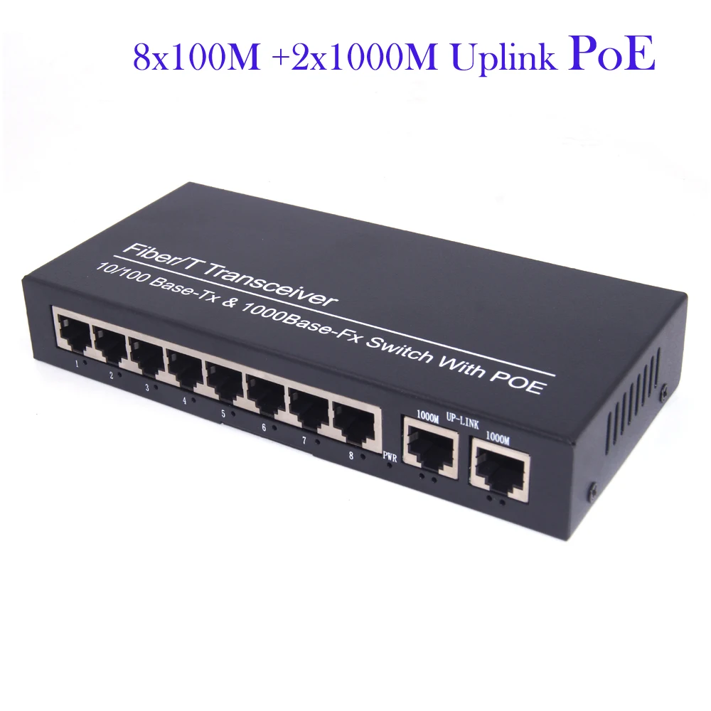 

POE Switch 8 ports 10/100Mbps POE + 2 ports Gigbit Uplink POE Switch for POE IP cameras wireless AP power IEEE 802.3af(15.4W)