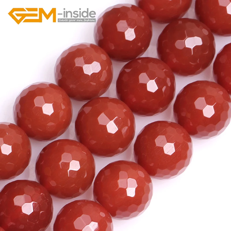 GEM-inside 8mm-20mm Round Faceted Red Agates Beads Natural Stone Loose Bead For Jewelry Making Bead Strand 15 Inches DIY !