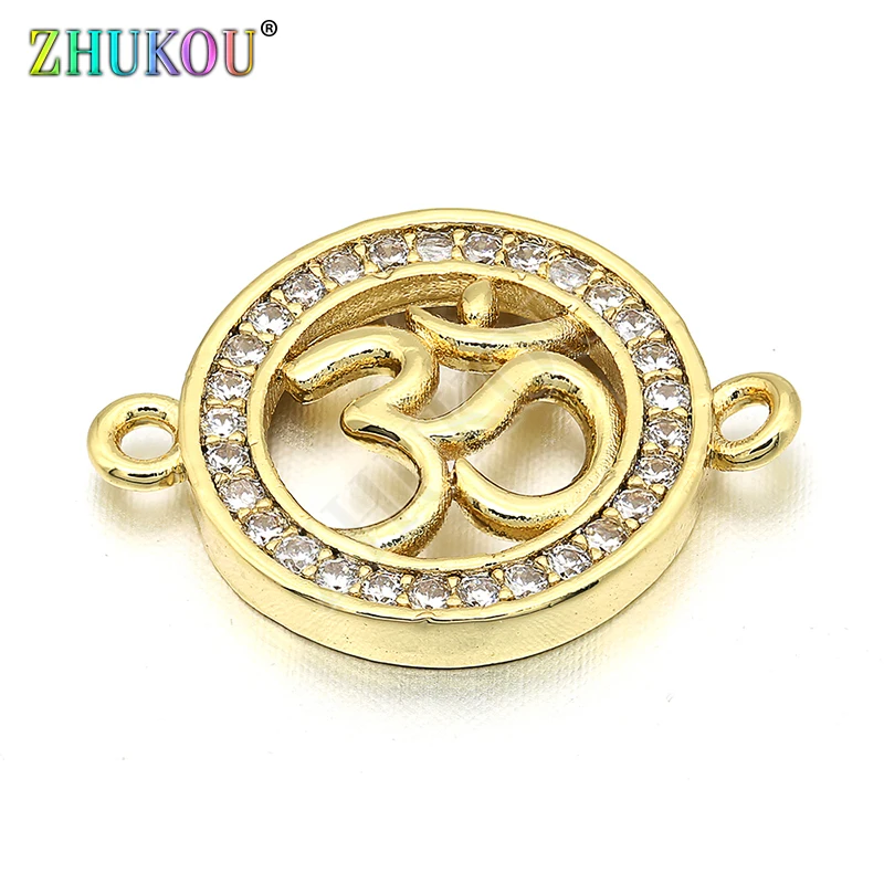 14*19mm Brass Micro Pave Cubic Zirconia Round Connectors Charms, Mixed Color, Hole: 1mm, Model:VS239