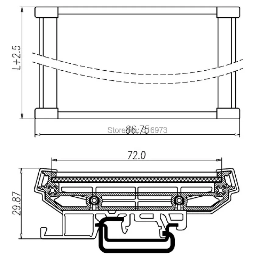 DIN Rail Mounting Carrier, for 72mm x 47.35mm PCB, Housing, Bracket.