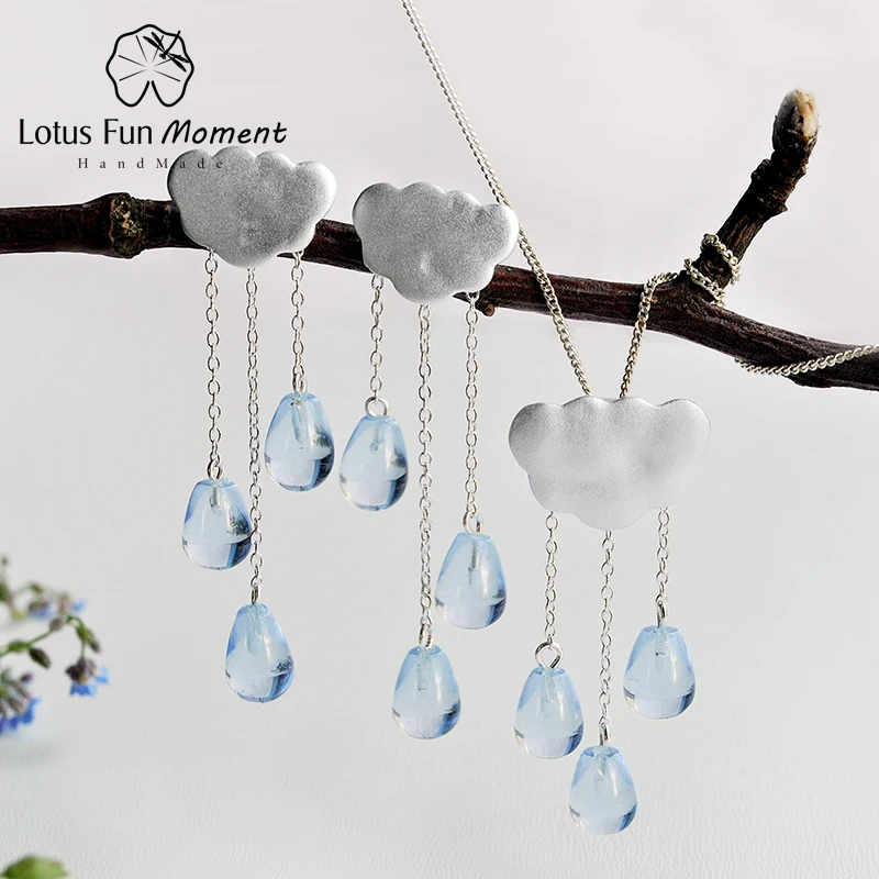 

Lotus Fun Moment Real 925 Sterling Silver Natural Handmade Fashion Jewelry Ethnic Cloud Long Tassel Jewelry Set for Women