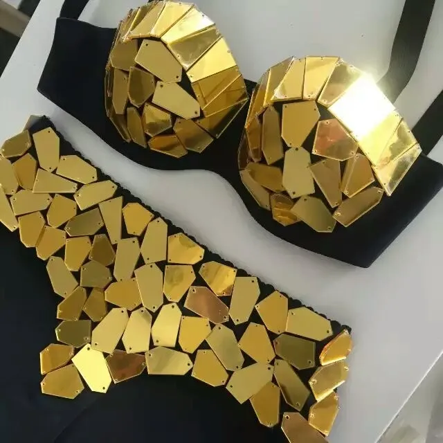 Soutien-gorge à paillettes fait à la main pour femme, culotte de base à verres assortis avec tout, vêtements de costume de caractère individuel