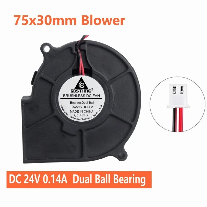 

Gdstime 5 pcs Two Ball Bearing 24V Turbo Centrifugal Brushless DC Cooling Fan 75mm 2 Pin 7530 Blower Fan 75x30mm 24 Volt 7.5cm