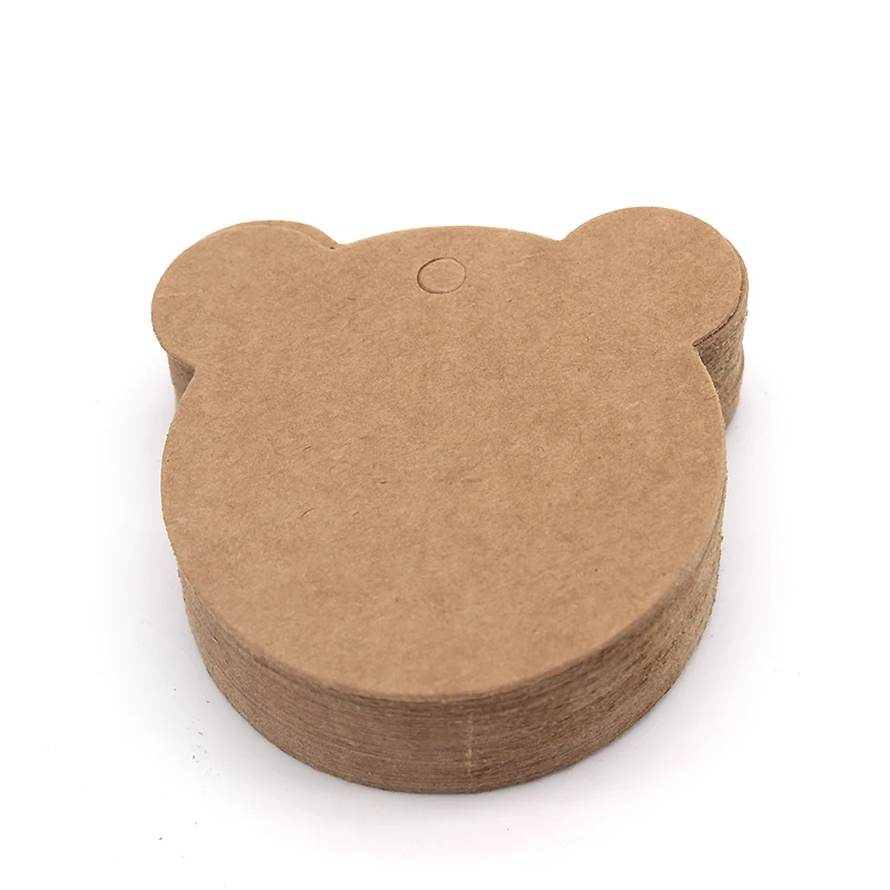 100pcs 6*6cm Bear Head White Black Brown Kraft Paper Tags Wedding Note Blank Price Hang Tag Wedding Decoration Gift Cards