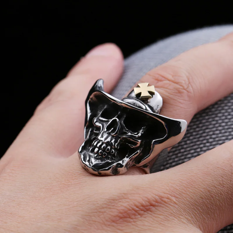 Beier new store 316L Stainless Steel Ring Top Quality Cross Hat Skull Ring  Fashion Jewelry BR8-429