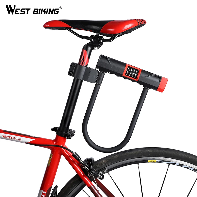 WEST BIKING Bike Password U Lock Steel MTB Road Bicycle Motorbike Anti-theft Lock With Bracket Security U Locks For Cycling