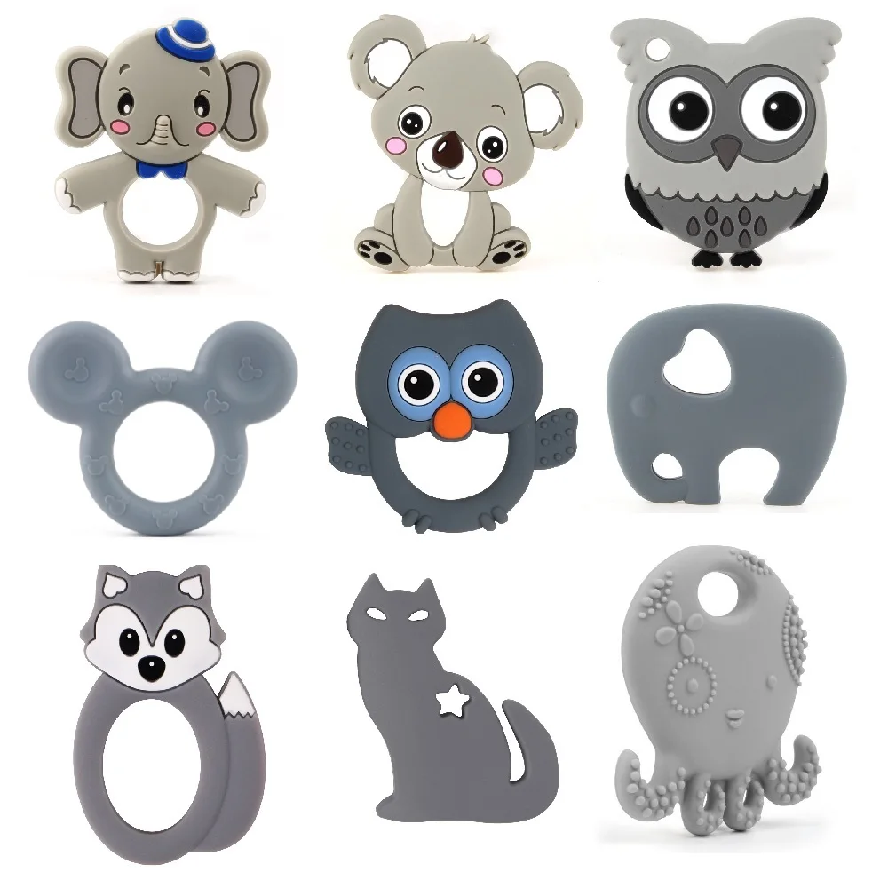 TYRY.HU 1PC Silicone Teethers Animal Koala Owl Elephant Food Grade BPA Free For Baby Teething Chew Charms Silicone Bead Toy Gift