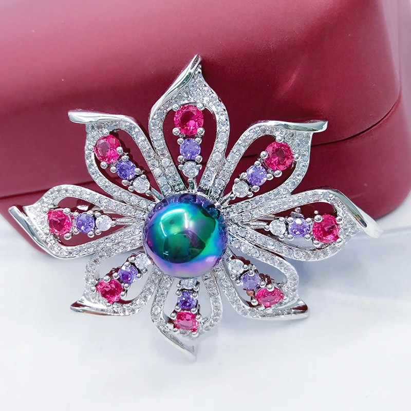 

women's brooch Vintage Style Flower Broches Imitation Pearl Flower Brooch Elegant Colorful CZ Stone Brooches and Pins for Women