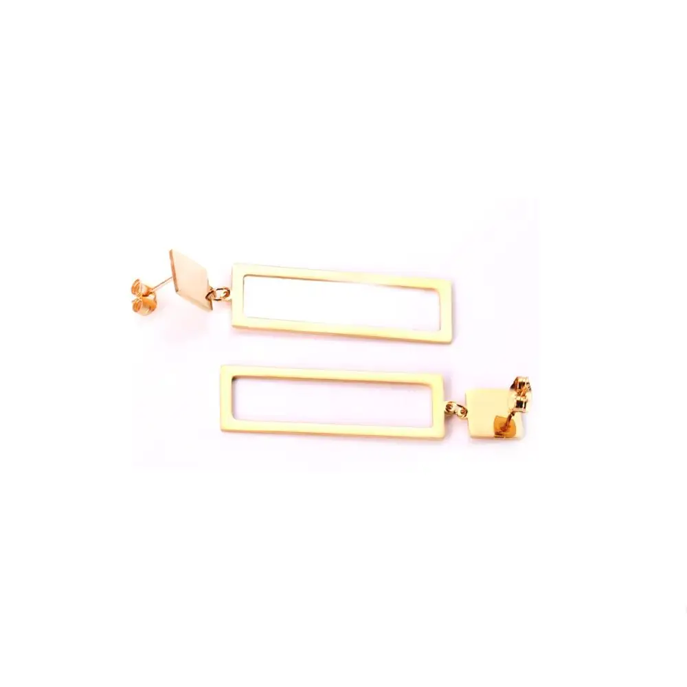 LUXUSTEEL Classic Style Geometry Rectangle Drop Earrings Stainless Steel Golden Color Hollow Out Earrings Fashion Jewelry Party