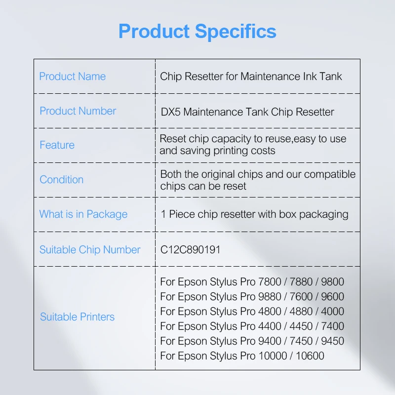 Reiniciador de Chip de tanque de mantenimiento DX5 para Epson Stylus Pro 7800 9800 7880 9880 4000 4400 4800 4880 7400 7600 9400 9600 10000 10600