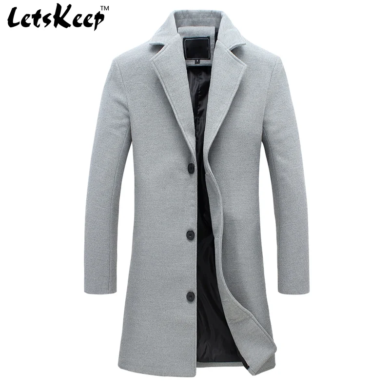 

LetsKeep new autumn winter wool long coat men warm black business overcoat mens Stylish woolen jacket Parka S-4XL, ZA194